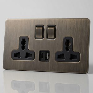 Brushed Brass EU Universal Double Socket with Dual USB