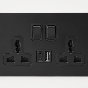 Black EU Universal Double Socket with Dual USB