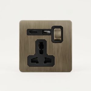 Brushed Brass EU Universal Single Socket with Dual USB