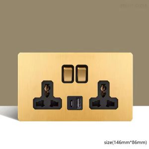 Gold EU Universal Double Socket with Dual USB