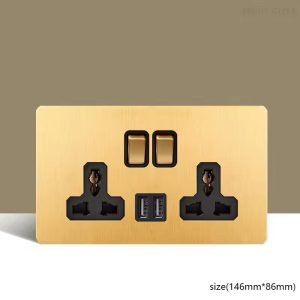 Gold EU Universal Double Socket with Dual USB-A